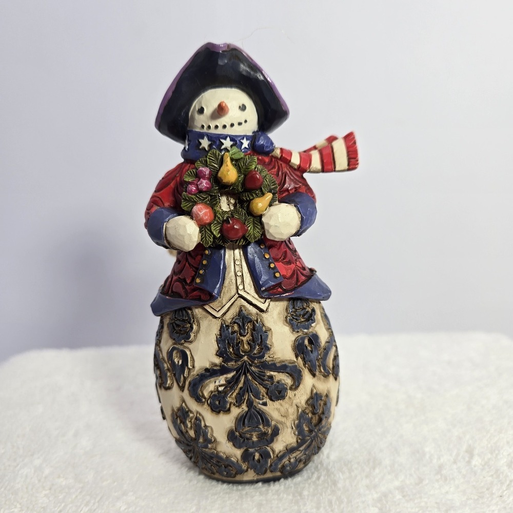 Jim Shore WILLIAMSBURG Damask SNOWMAN FIGURINE Herald The Holiday  #4034424